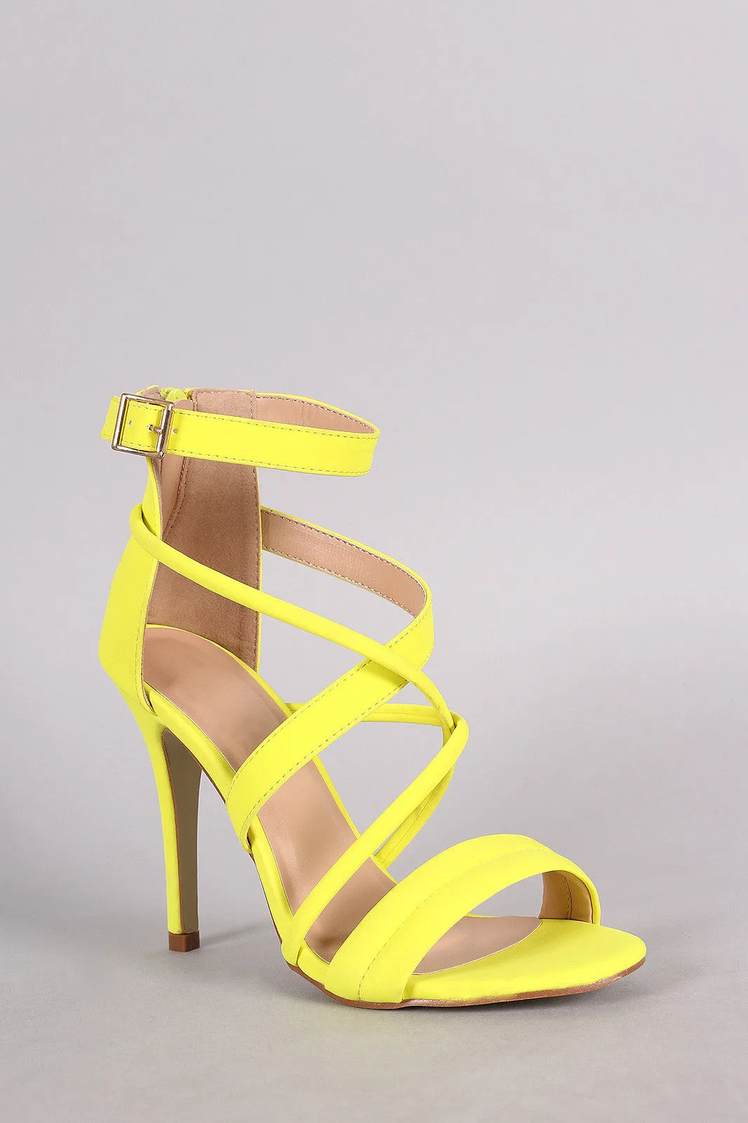 Nubuck Ankle Strap Crisscross Open Toe Heel