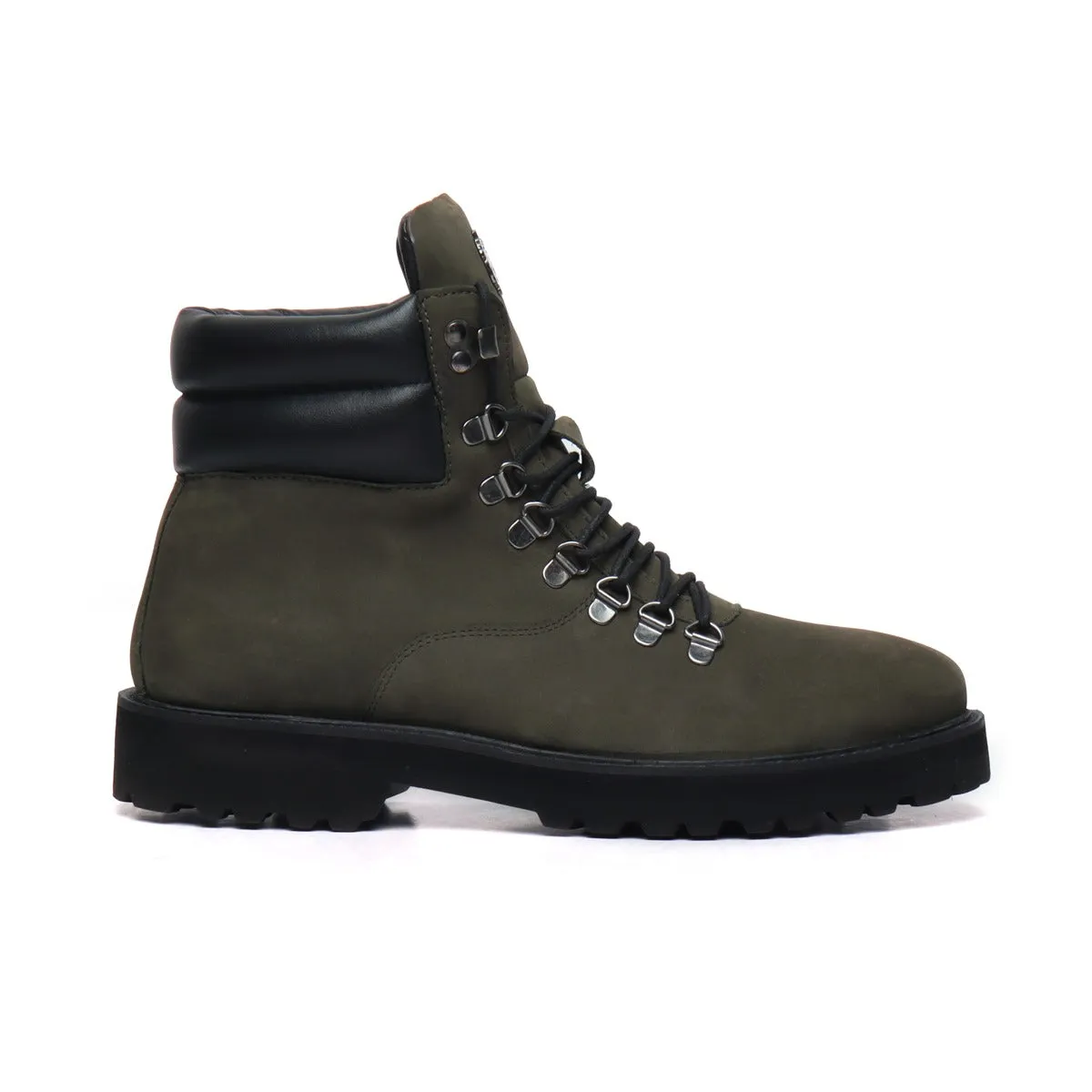 Nubuck Olive Chunky Boot in Green Leather Light Weight for Men by BRUNE & BARESKIN (512 gm)