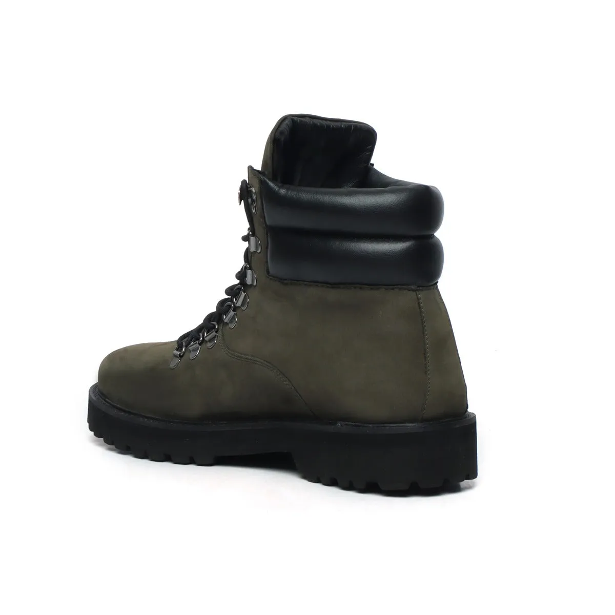 Nubuck Olive Chunky Boot in Green Leather Light Weight for Men by BRUNE & BARESKIN (512 gm)