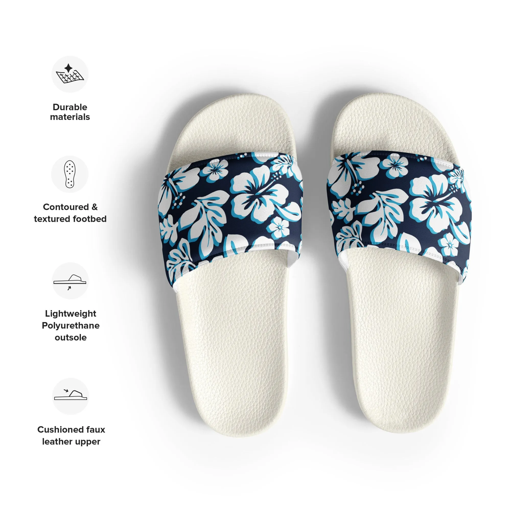 Ocean Blues Hawaiian Flowers Men’s Slides Sandals