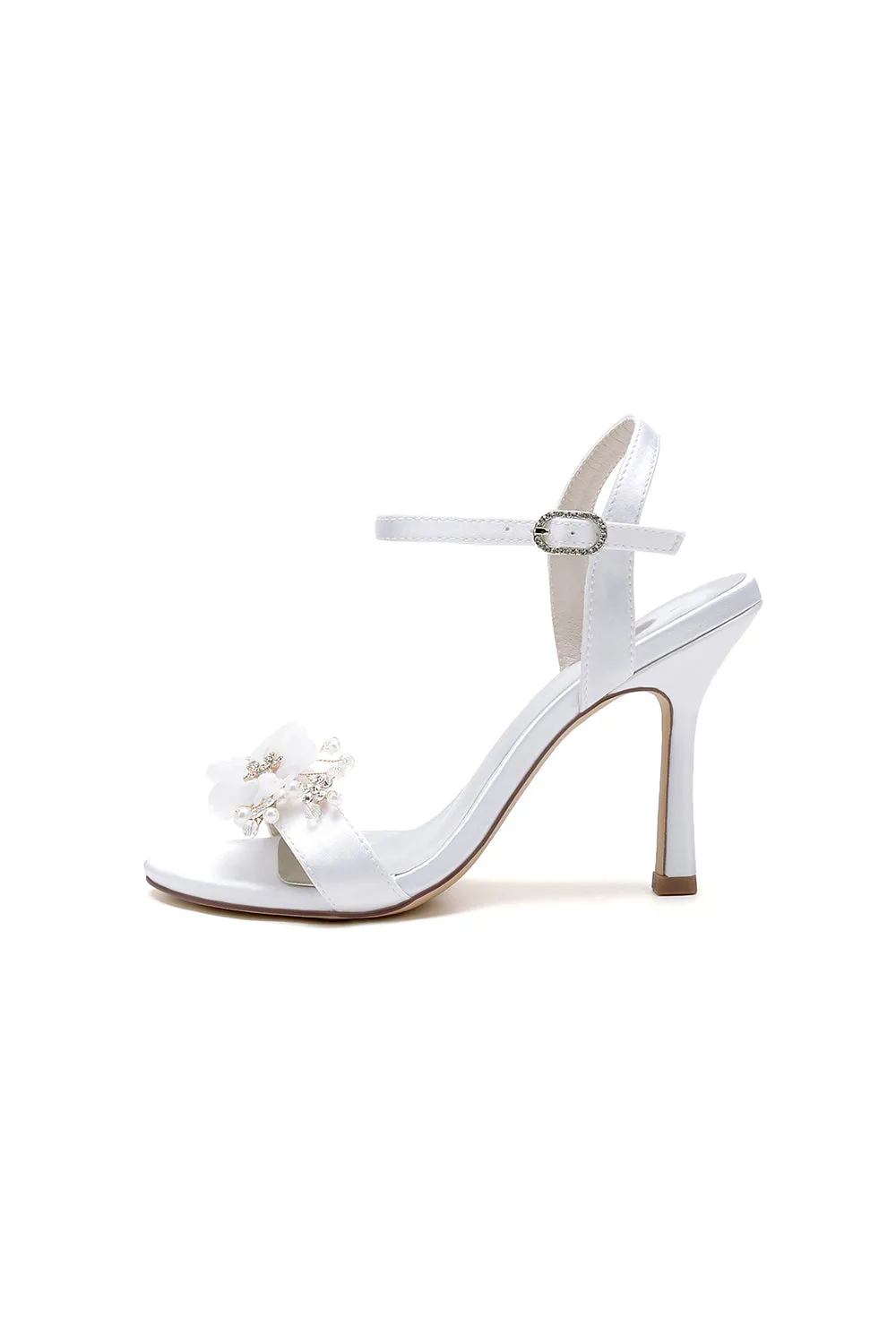 Open Toe Floral Beading Stiletto Heels