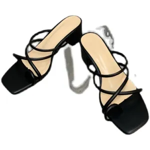 Open Toe Sandal Low Thick Heel- Zoe