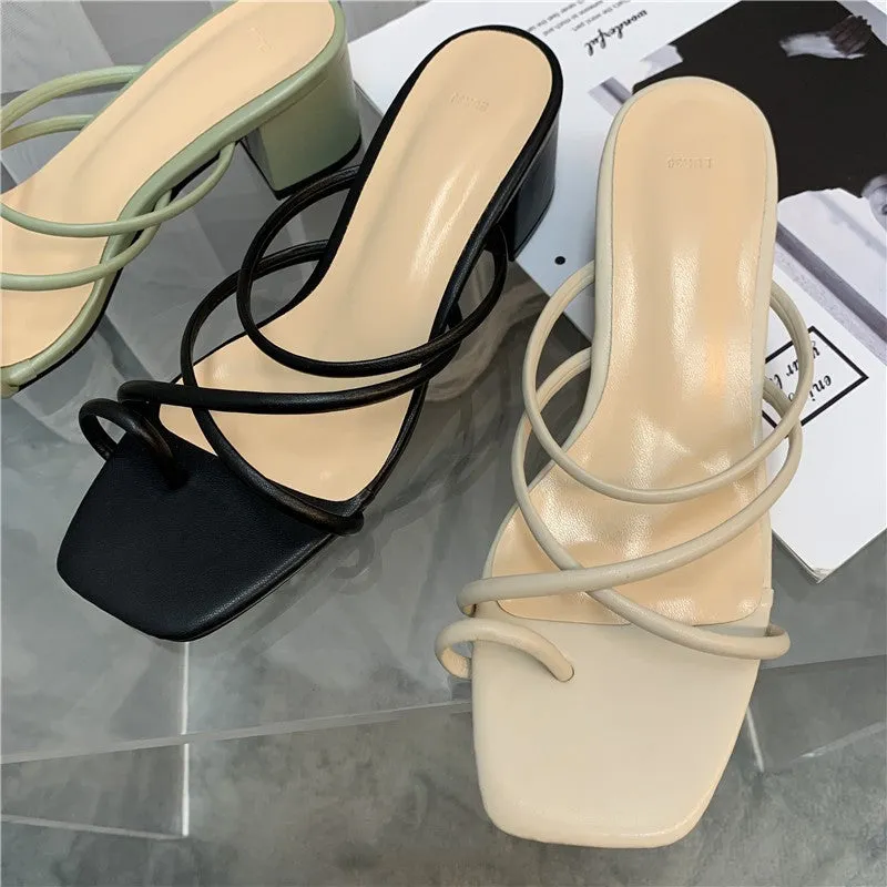 Open Toe Sandal Low Thick Heel- Zoe