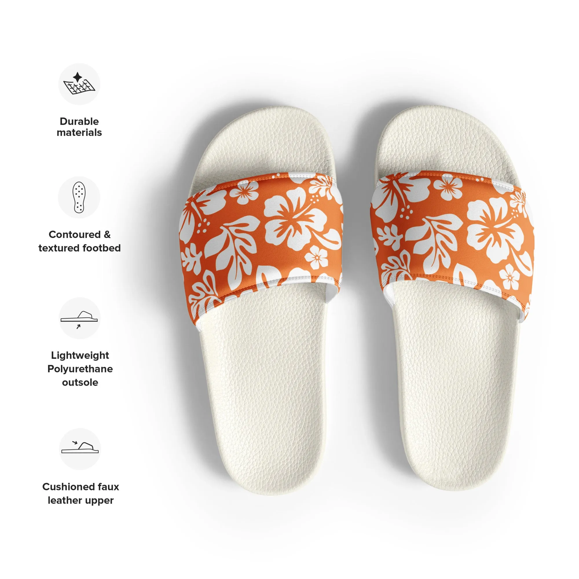 Orange and White Hawaiian Flowers Men’s Slides Sandals