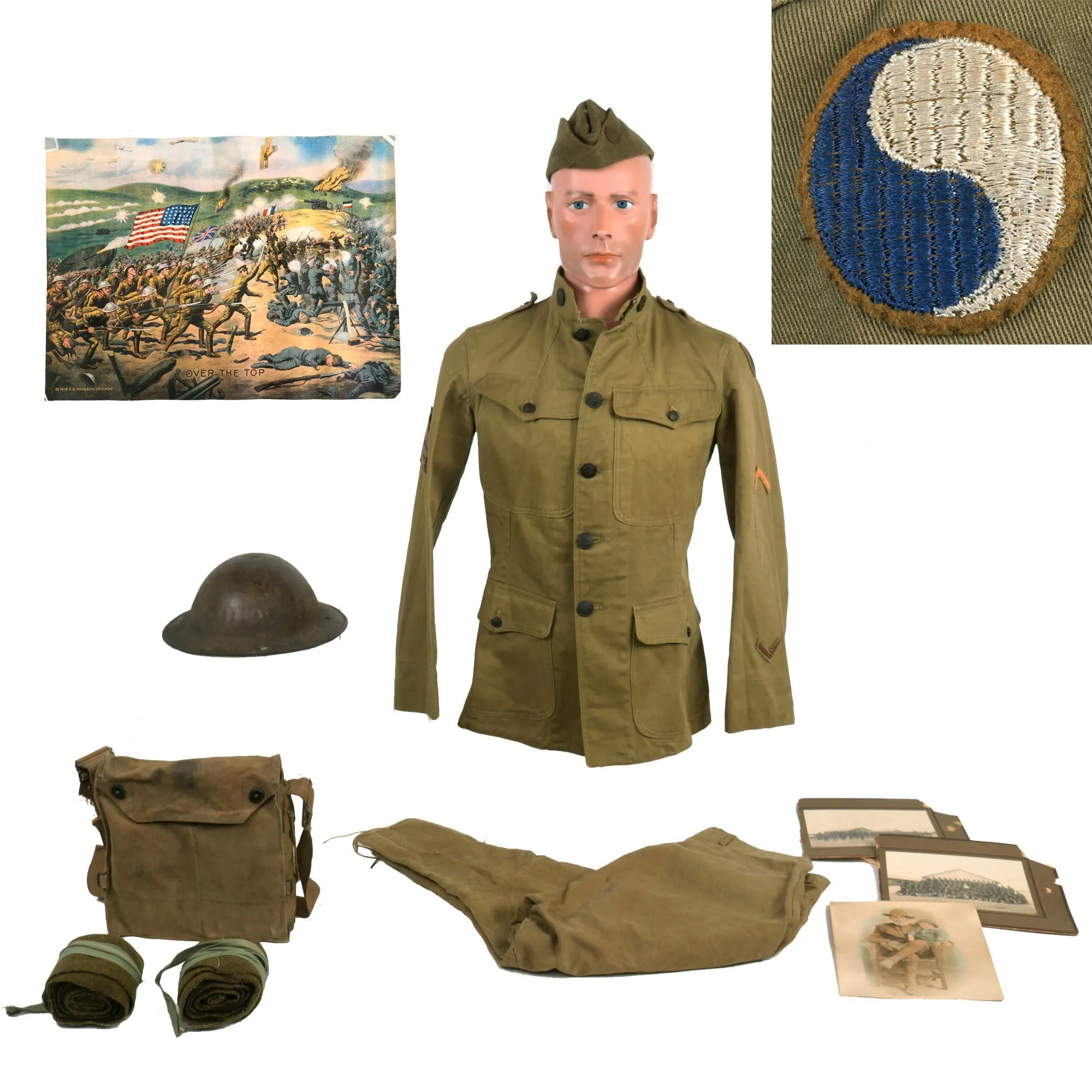 Original U.S. WWI 29th “Blue & Gray” Infantry Division, Machine Gun Battalion Uniform Set with M1917 Helmet & Gas Mask