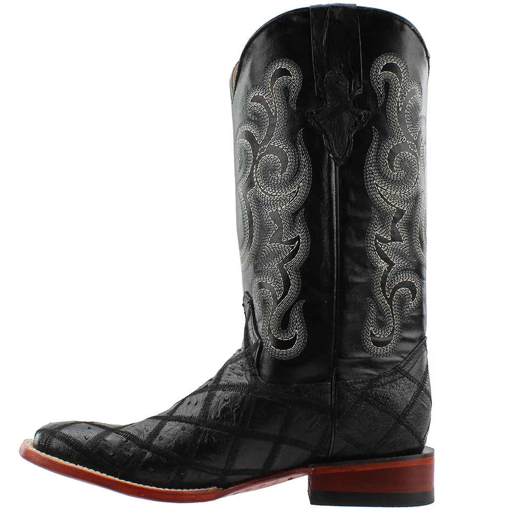 Ostrich Patchwork Square Toe Cowboy Boots