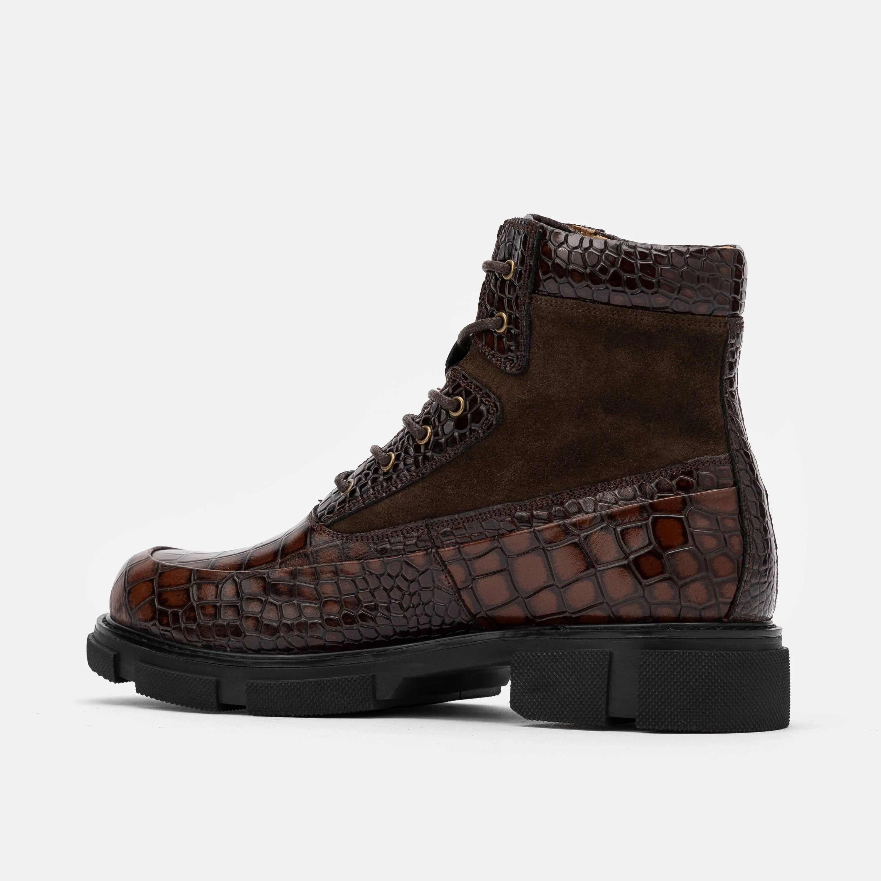 Otis Brown Crocskin Leather Combat Boots