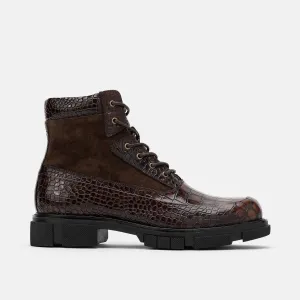 Otis Brown Crocskin Leather Combat Boots