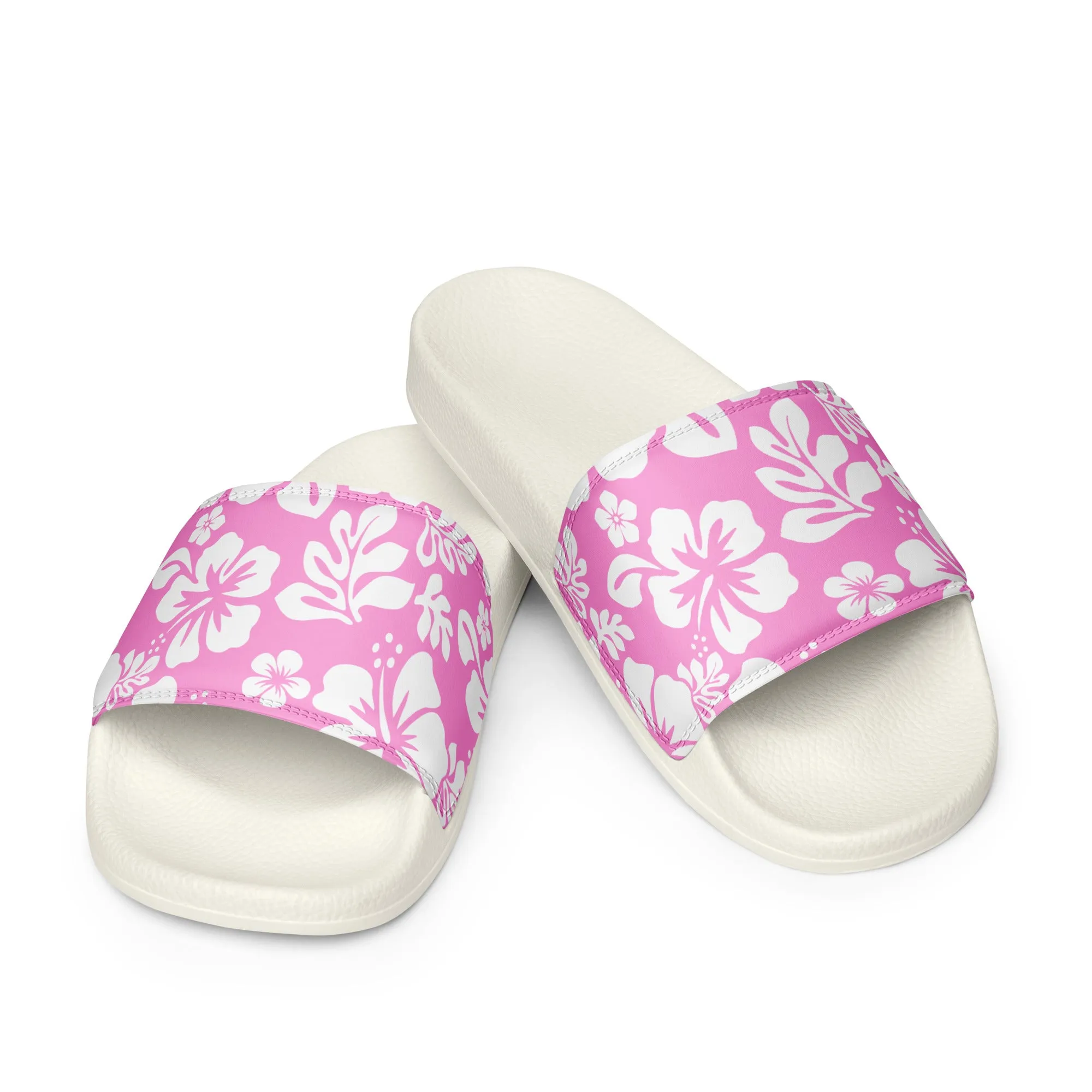 Pink and White Hawaiian Flowers Men’s Slides Sandals