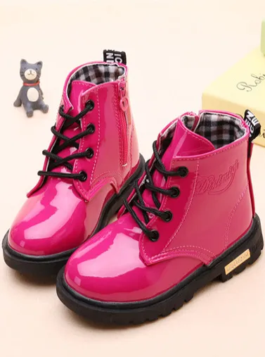 Pink Patent Synthetic Leather Combat Boots By Liv and Mia