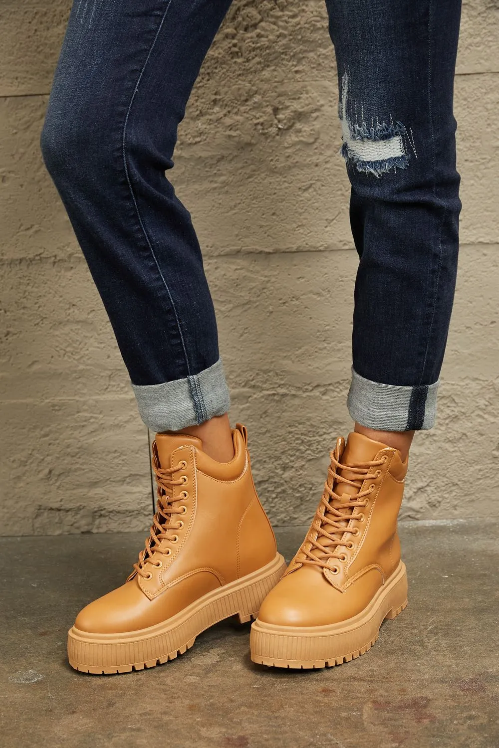 Platform Combat Boots in Caramel