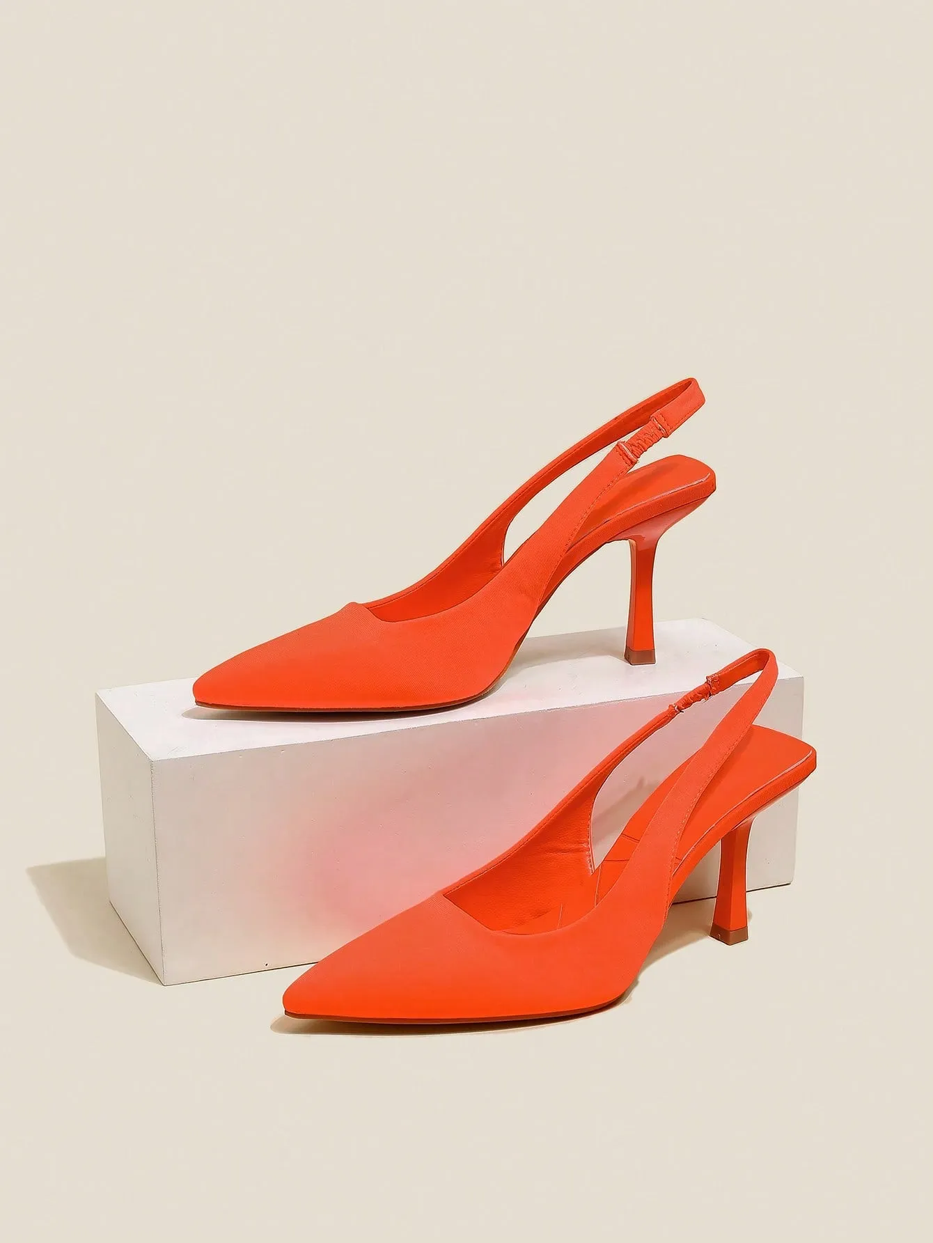 Point Toe Slingbacks Stiletto Heeled Funky Pumps Neon Orange