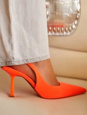 Point Toe Slingbacks Stiletto Heeled Funky Pumps Neon Orange