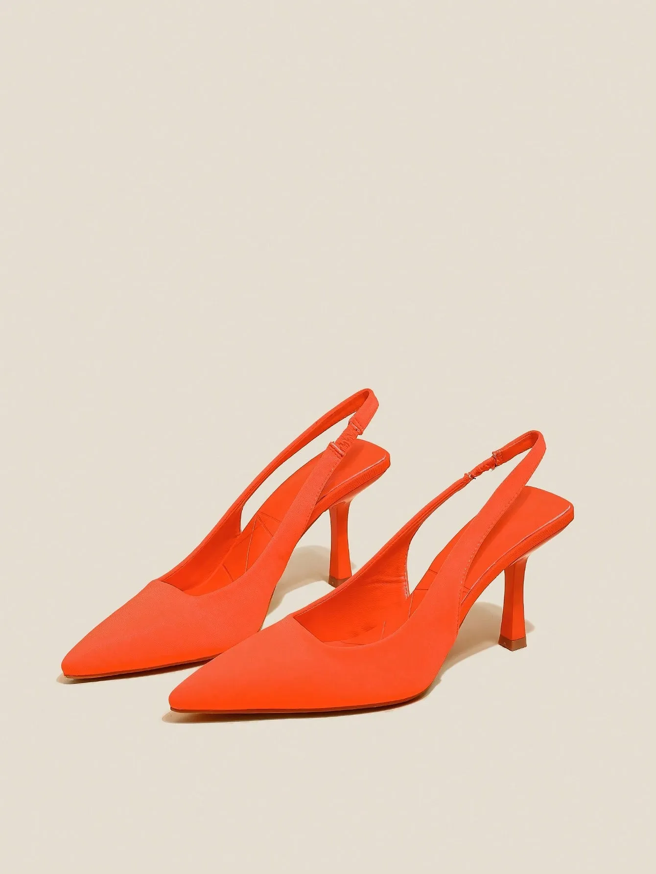 Point Toe Slingbacks Stiletto Heeled Funky Pumps Neon Orange