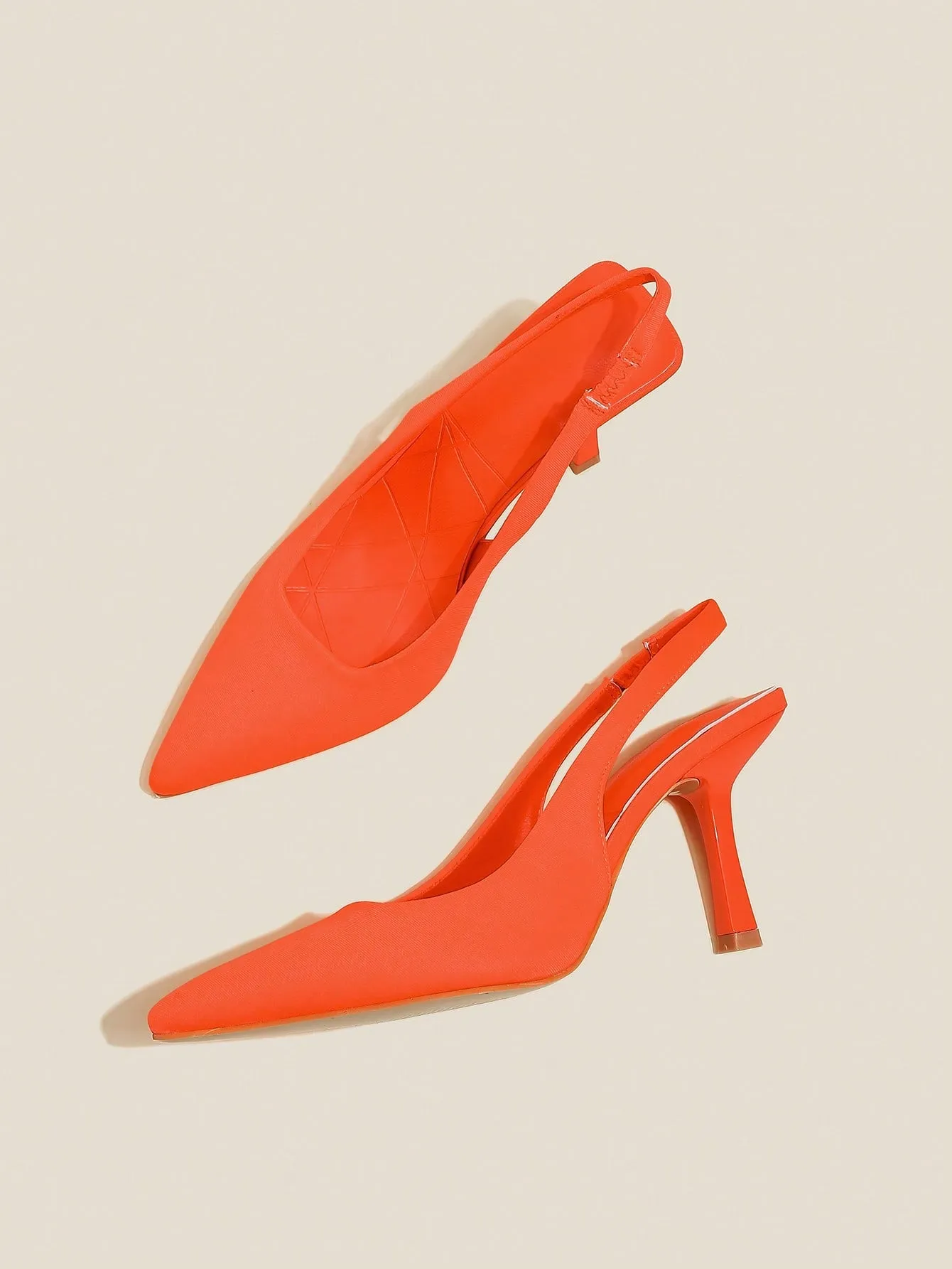 Point Toe Slingbacks Stiletto Heeled Funky Pumps Neon Orange