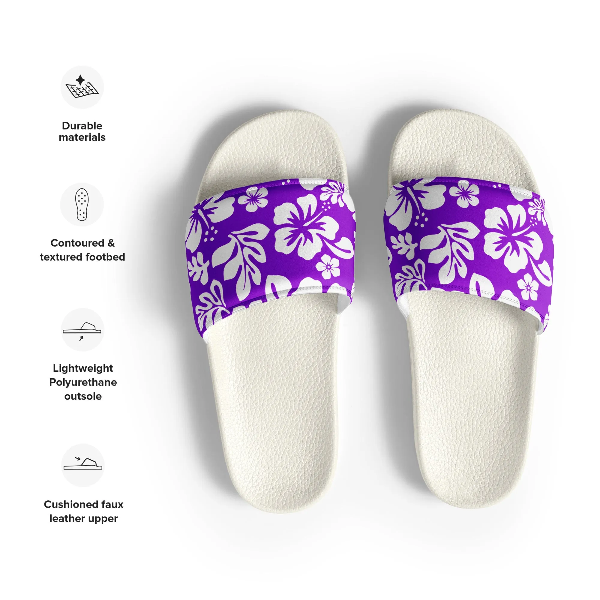 Purple and White Hawaiian Flowers Men’s Slides Sandals