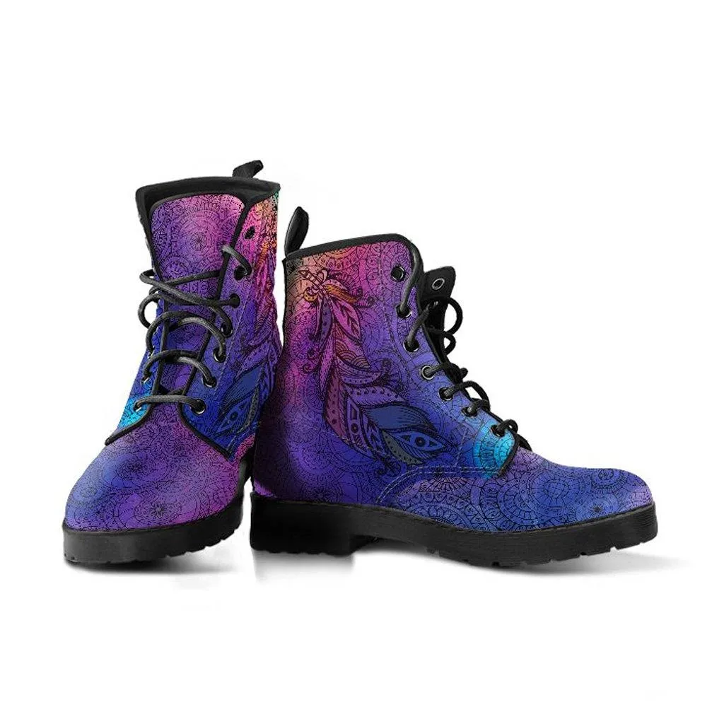 Purple Feather  Memory Foam Boots | All Season Lace Up Boots | Vegan Leather Combat Boot by Manifestie