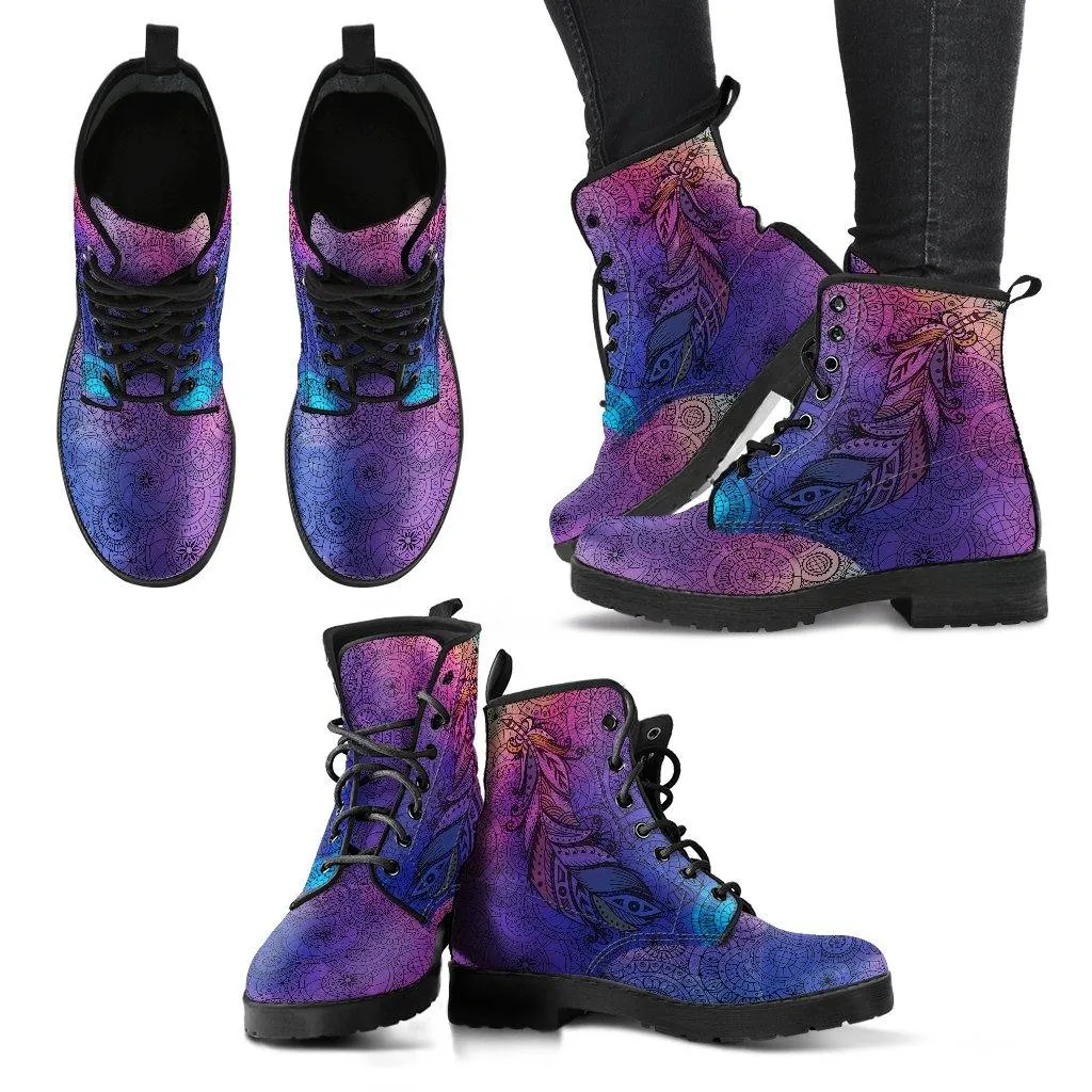 Purple Feather  Memory Foam Boots | All Season Lace Up Boots | Vegan Leather Combat Boot by Manifestie