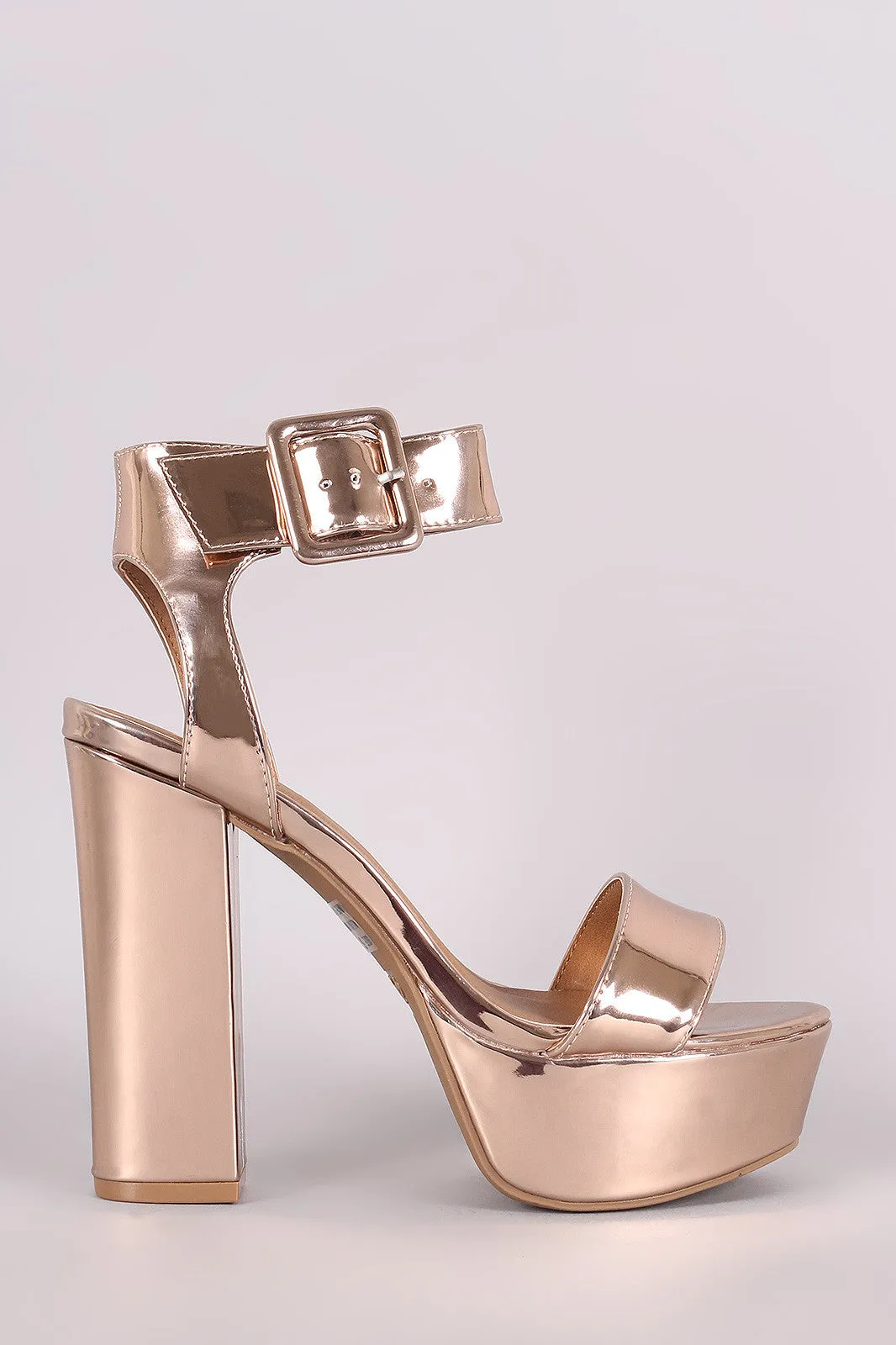 Qupid Metallic Open Toe Chunky Platform Heel