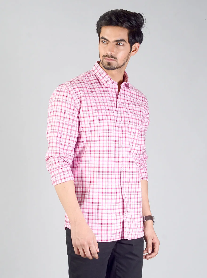 Raspberry Pink Checked Slim Fit Casual Shirt | JadeBlue