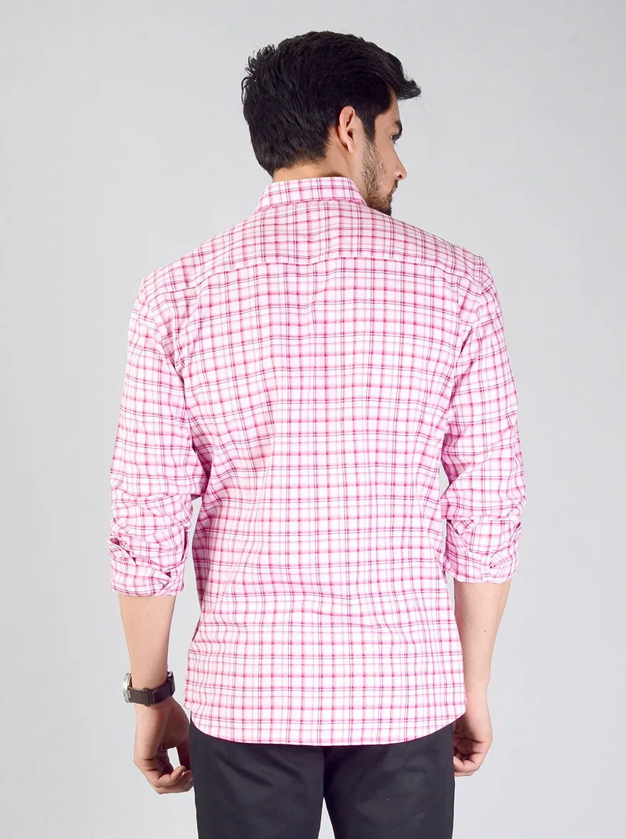 Raspberry Pink Checked Slim Fit Casual Shirt | JadeBlue