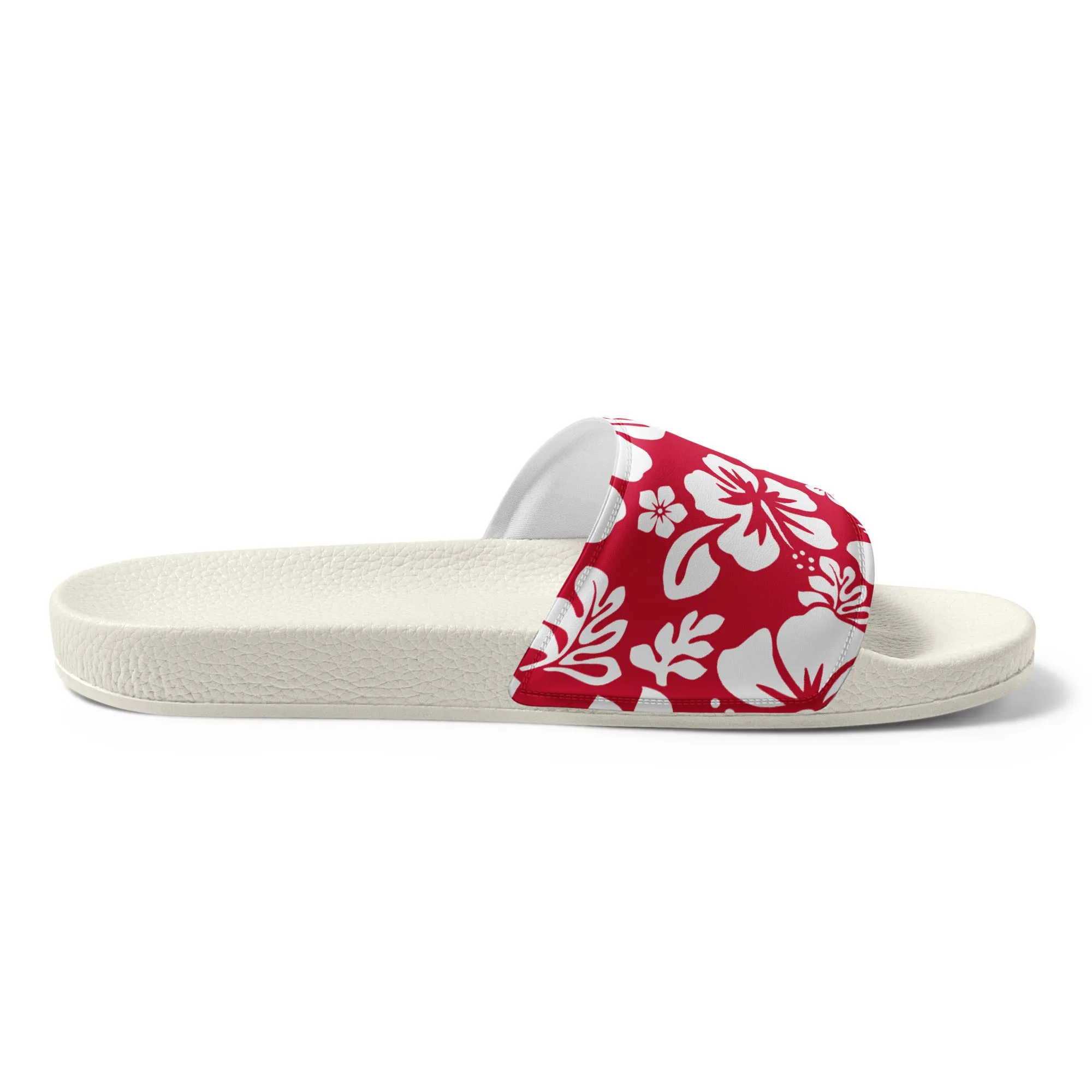 Red and White Hawaiian Flowers Men’s Slides Sandals