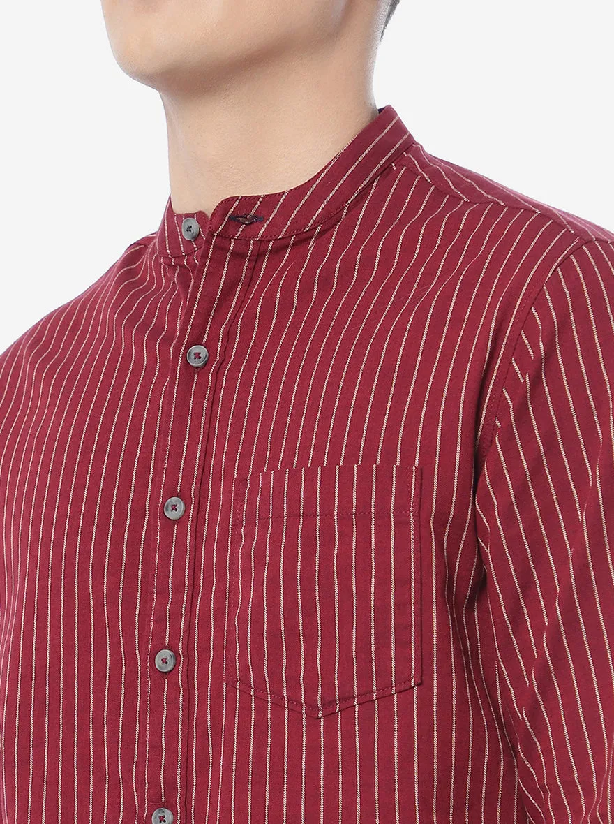 Red Striped Slim Fit Semi Casual Shirt | Greenfibre