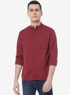 Red Striped Slim Fit Semi Casual Shirt | Greenfibre