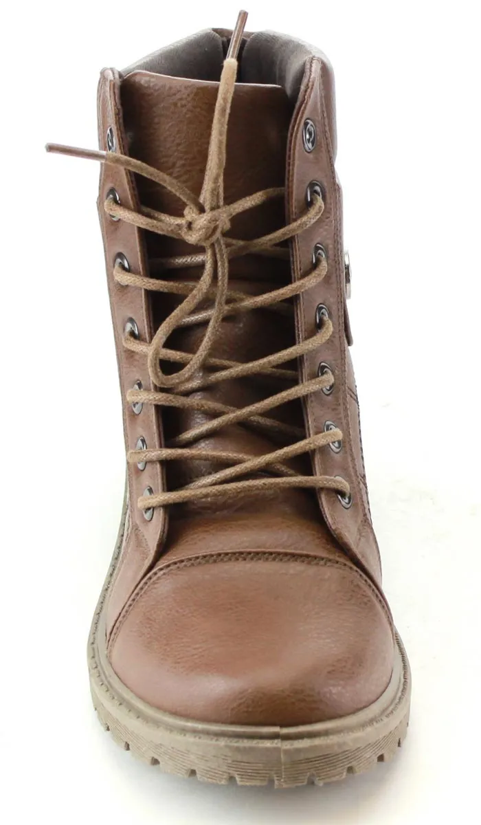 Refresh Footwear Women's Lace Up Rubber Sole Combat Boot