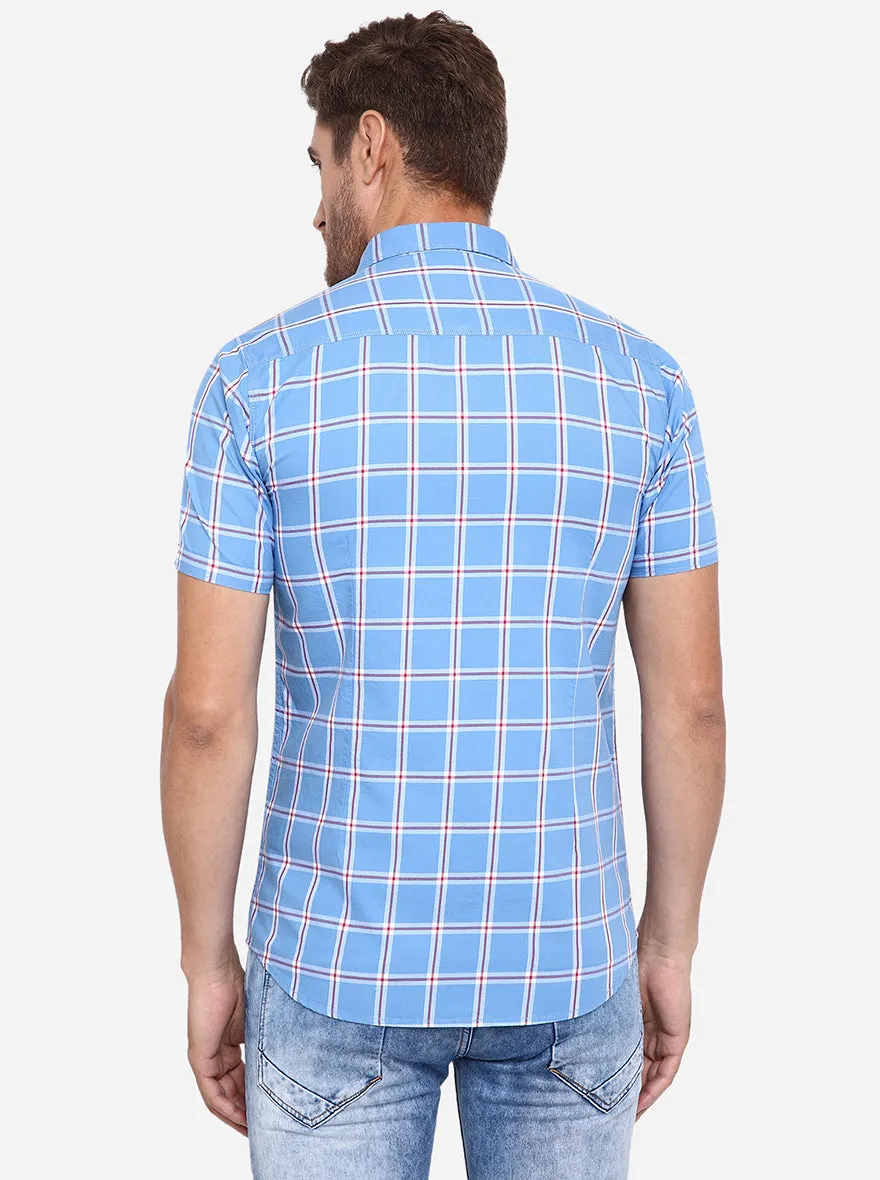 Rivera Blue Checked Slim Fit Casual Shirt | JadeBlue