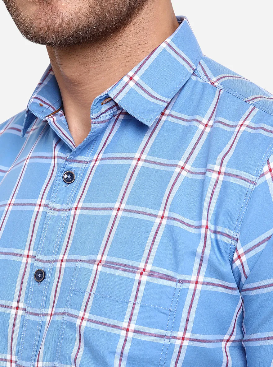 Rivera Blue Checked Slim Fit Casual Shirt | JadeBlue