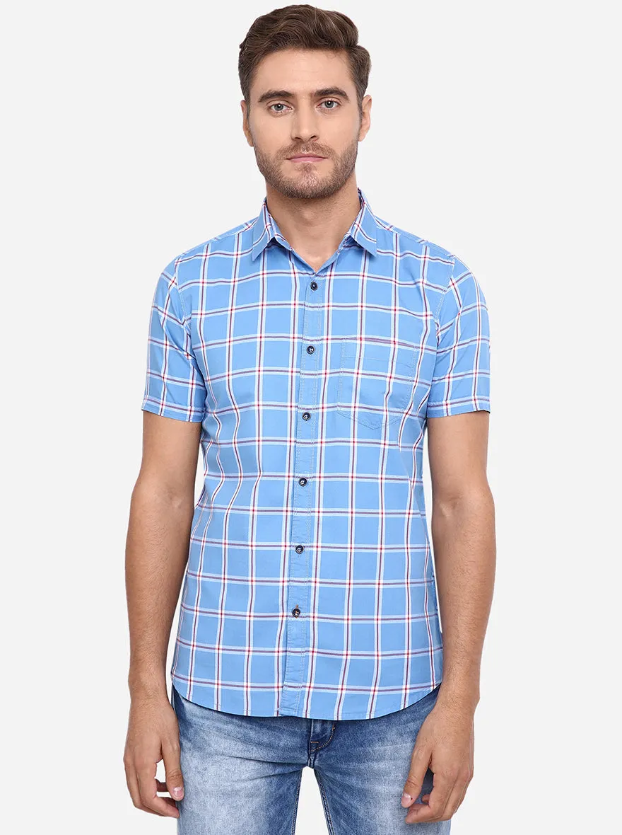 Rivera Blue Checked Slim Fit Casual Shirt | JadeBlue