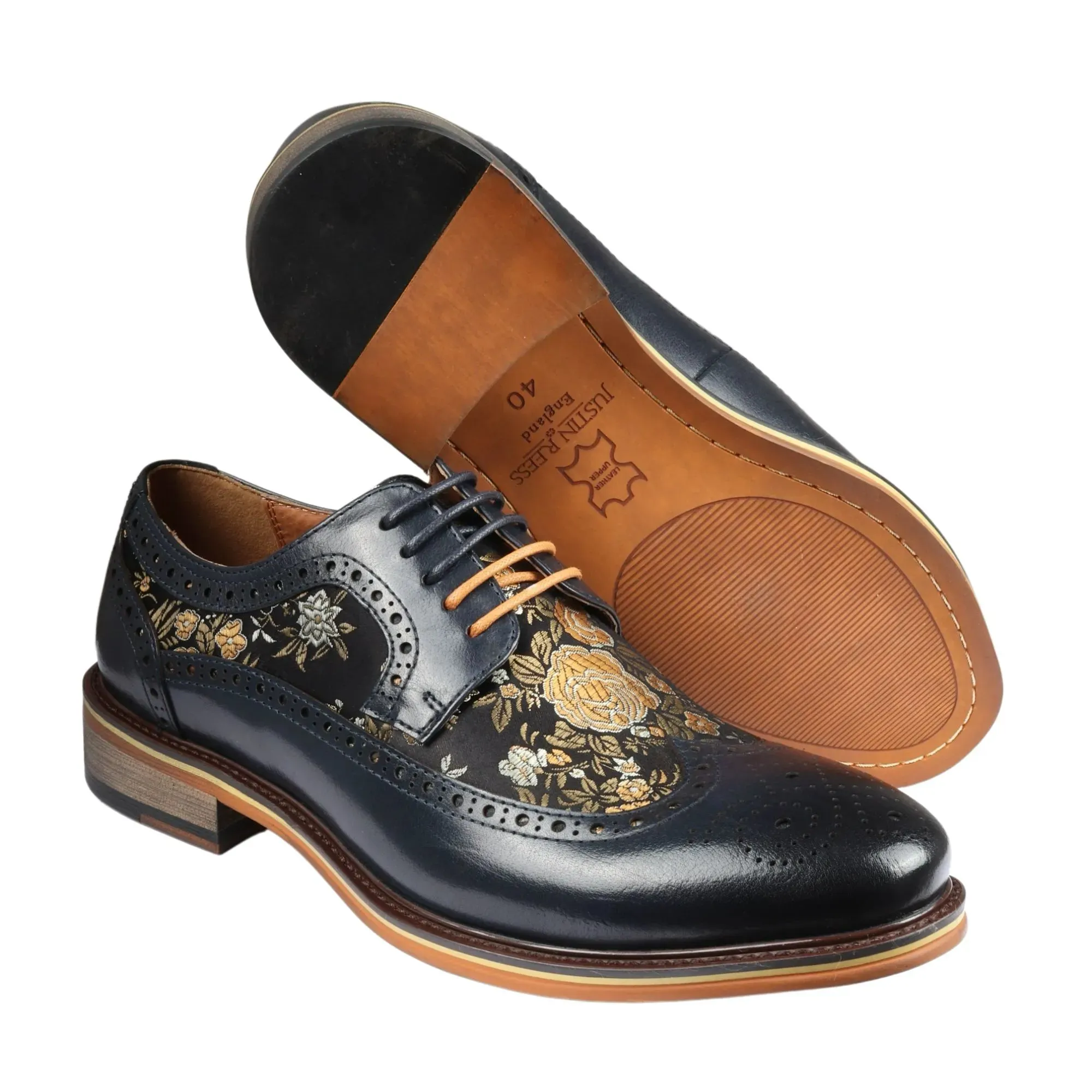 Ross - Men's Floral Print Leather Brogue Shoes