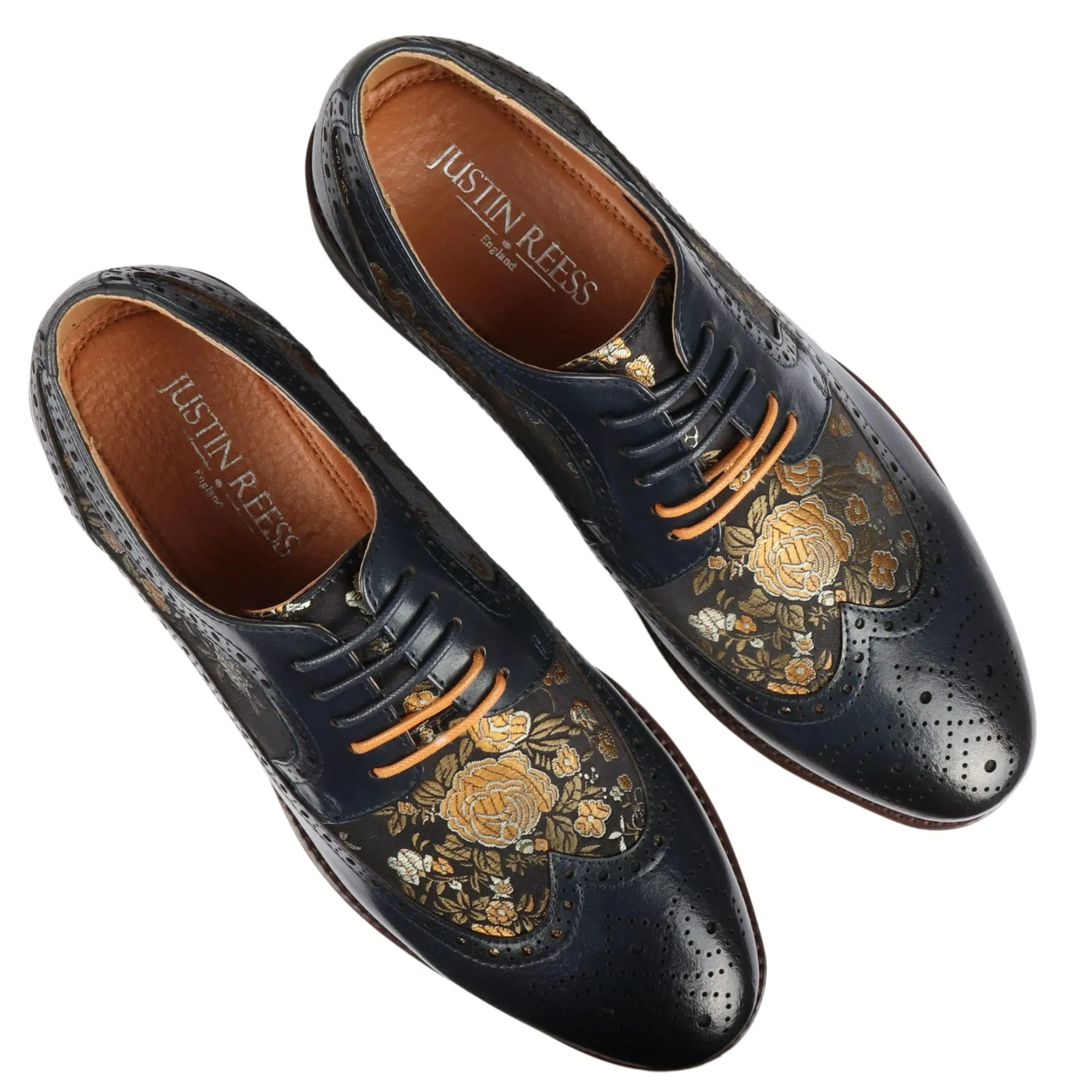 Ross - Men's Floral Print Leather Brogue Shoes