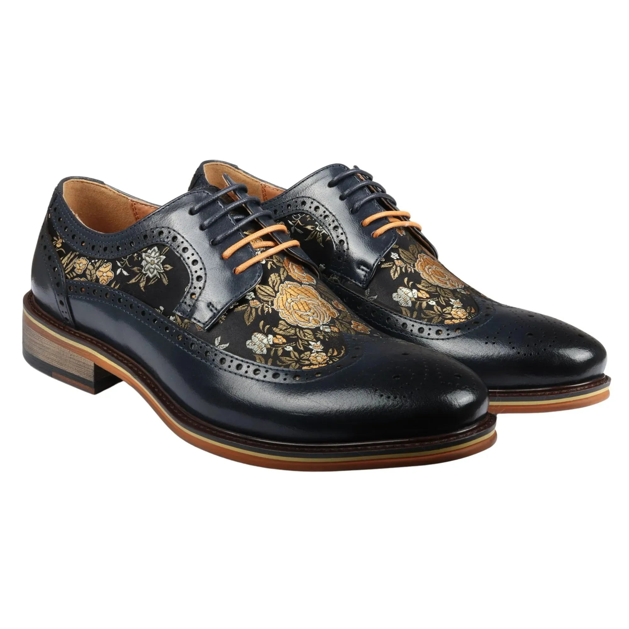 Ross - Men's Floral Print Leather Brogue Shoes