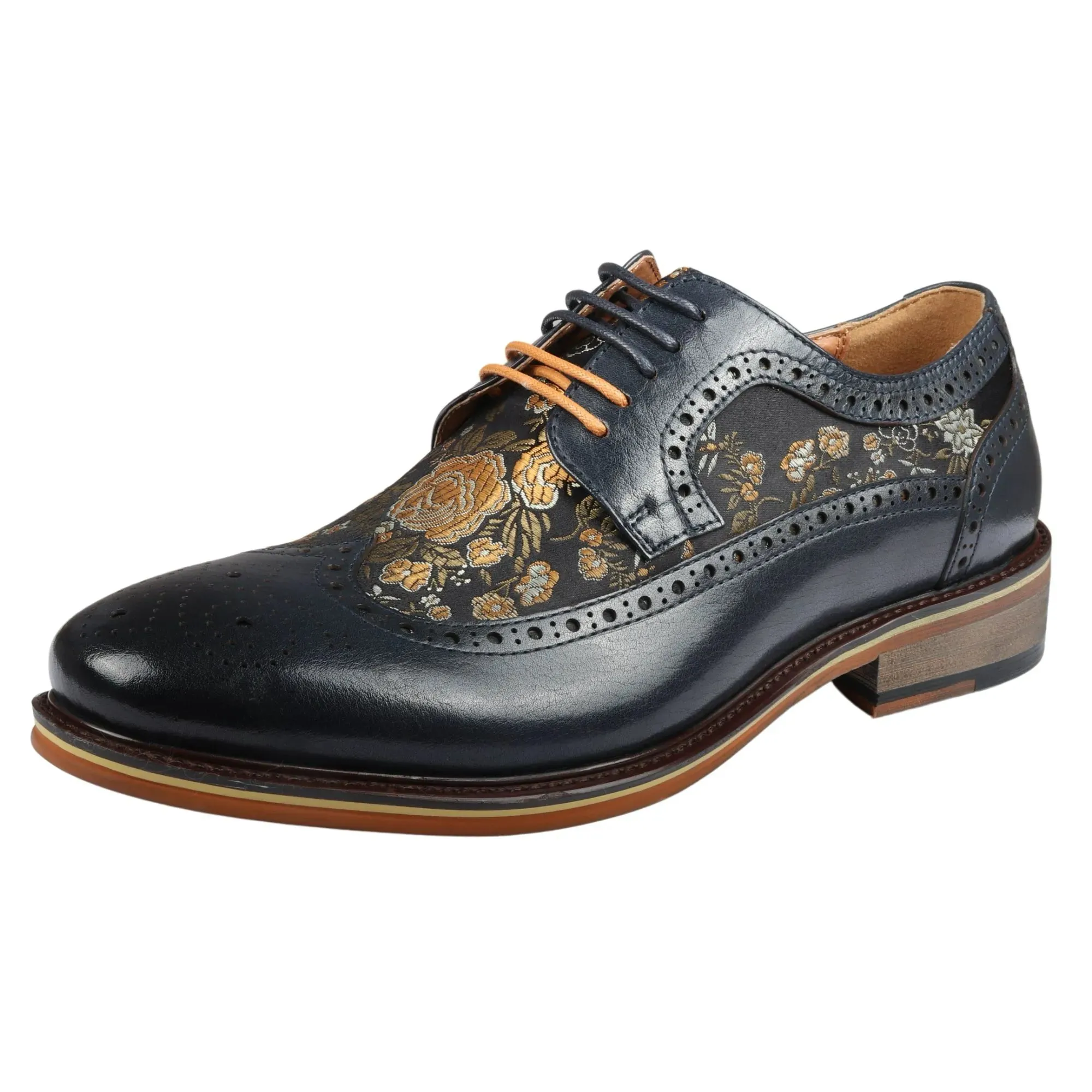 Ross - Men's Floral Print Leather Brogue Shoes