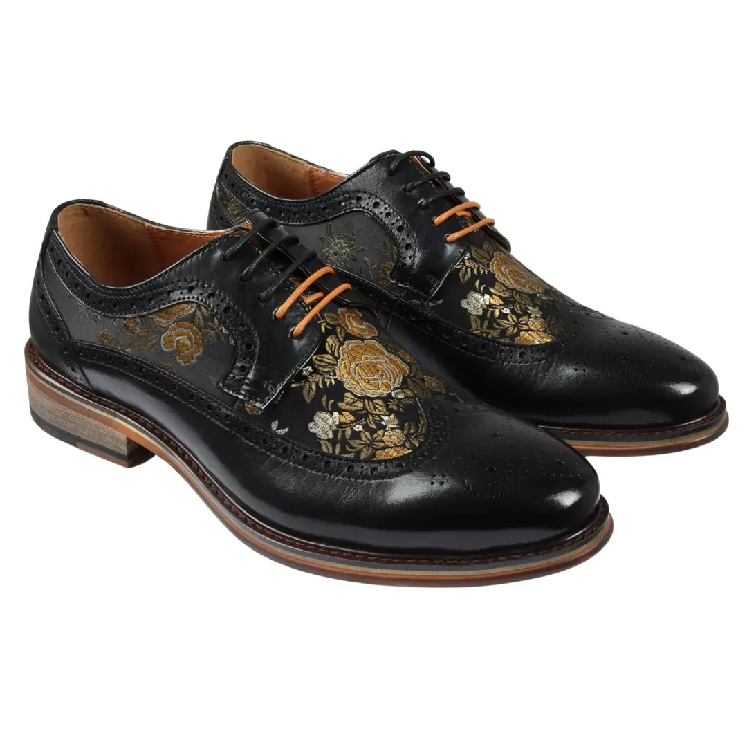 Ross - Men's Floral Print Leather Brogue Shoes