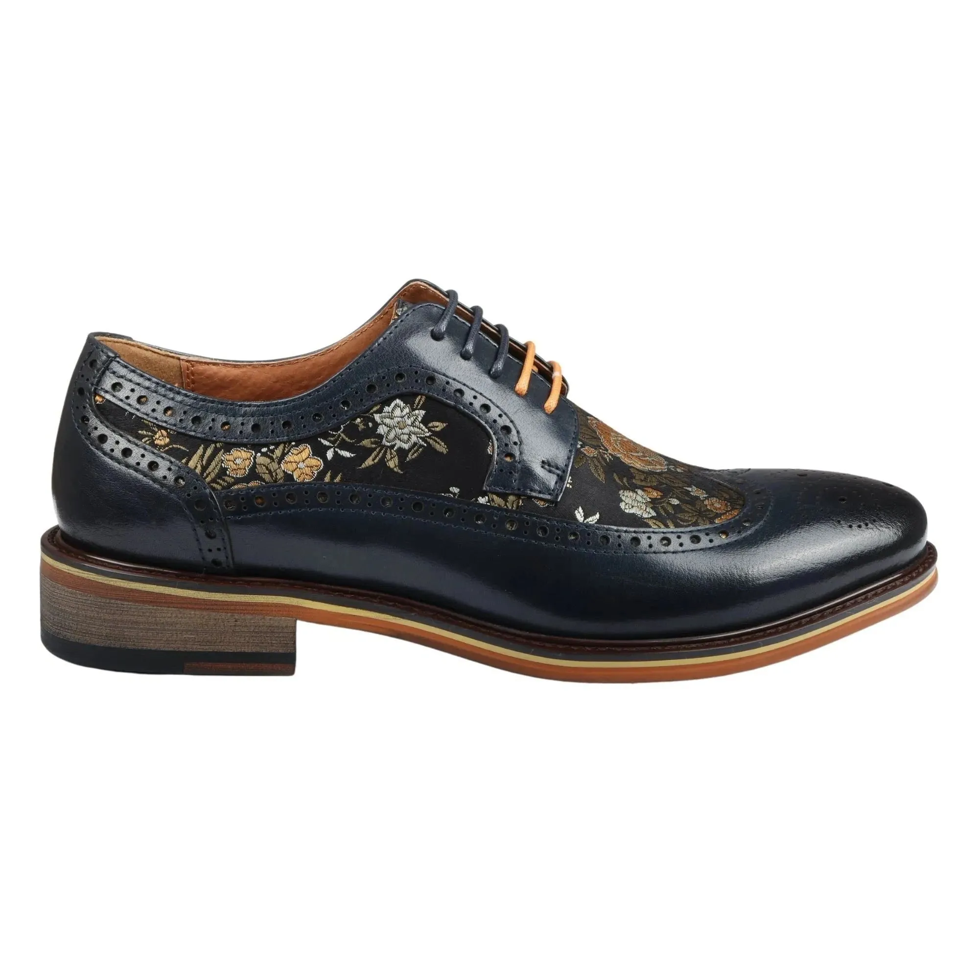 Ross - Men's Floral Print Leather Brogue Shoes