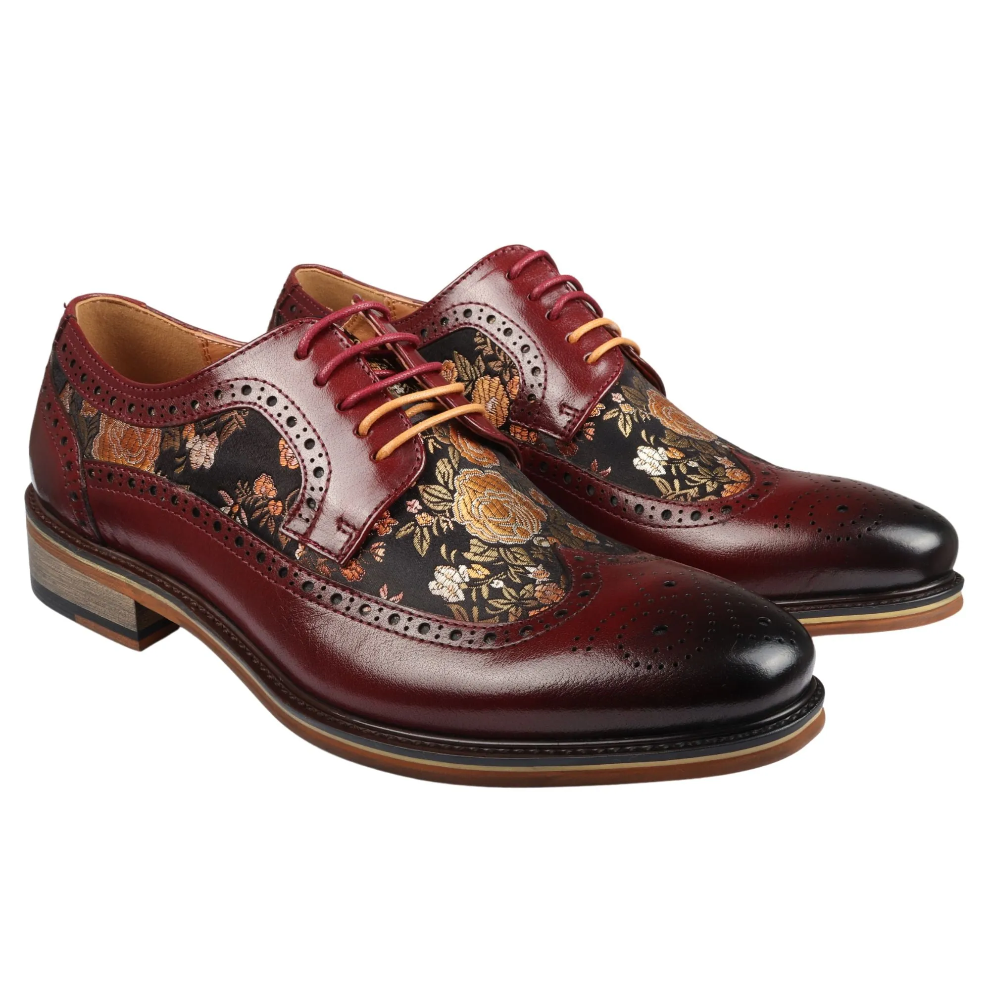 Ross - Men's Floral Print Leather Brogue Shoes