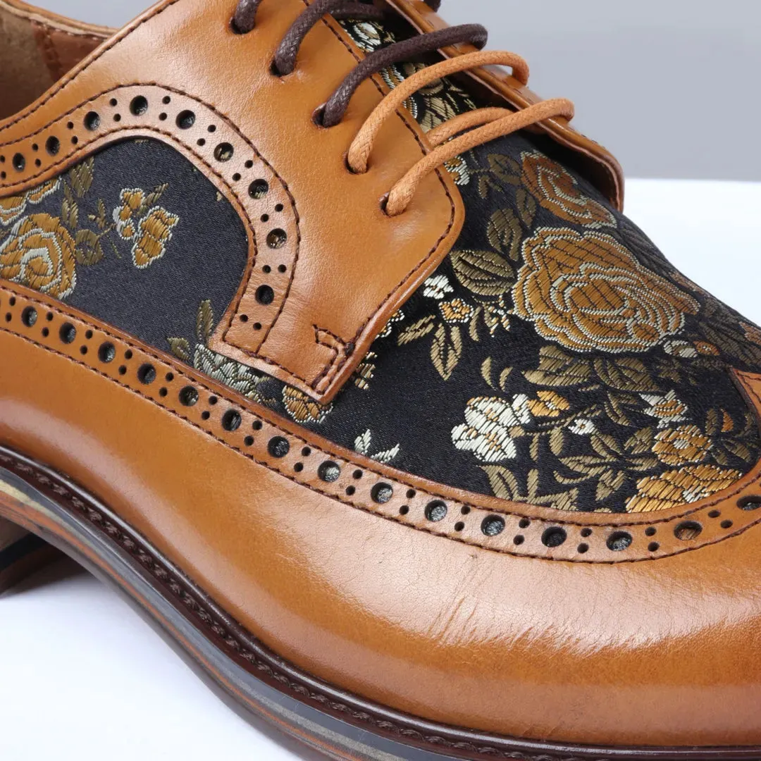 Ross - Men's Floral Print Leather Brogue Shoes