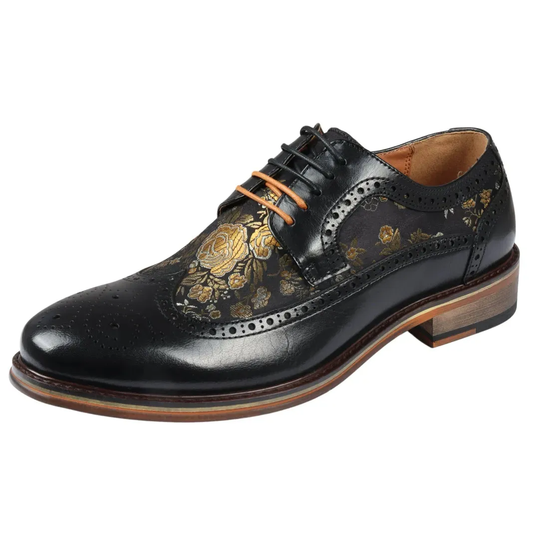 Ross - Men's Floral Print Leather Brogue Shoes