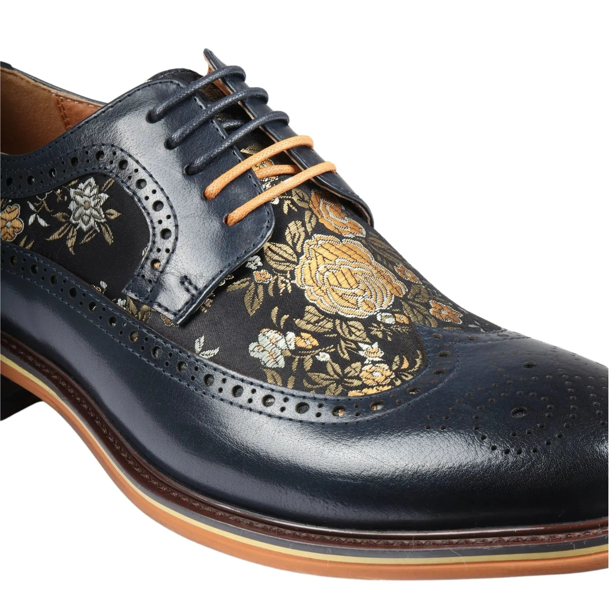 Ross - Men's Floral Print Leather Brogue Shoes