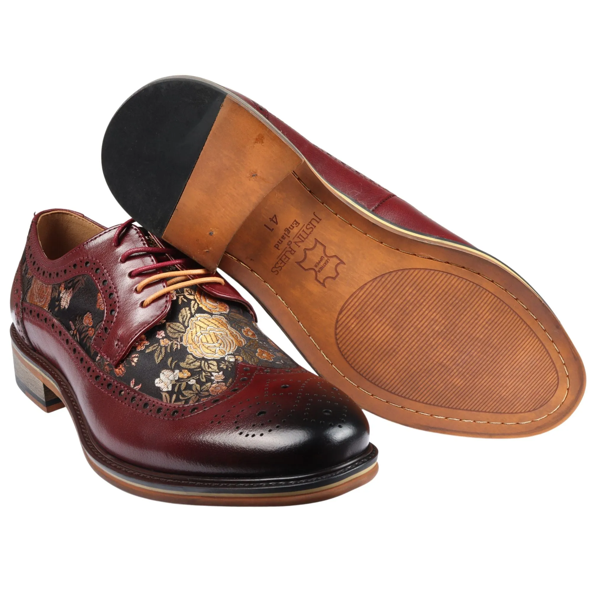 Ross - Men's Floral Print Leather Brogue Shoes