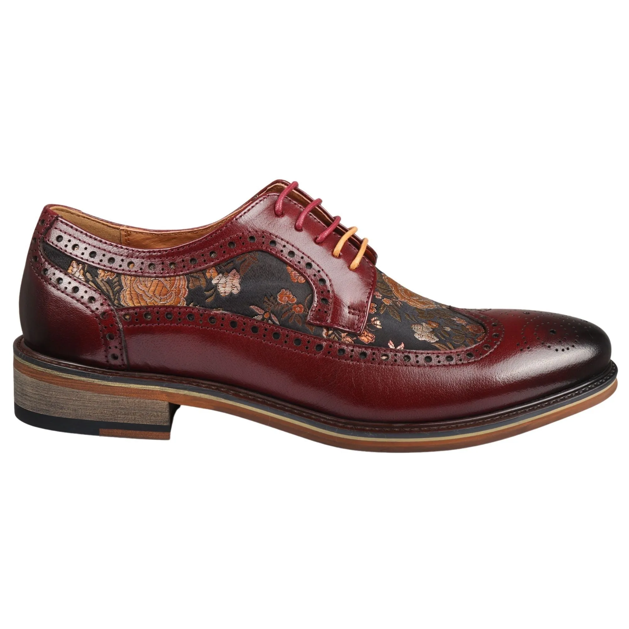 Ross - Men's Floral Print Leather Brogue Shoes