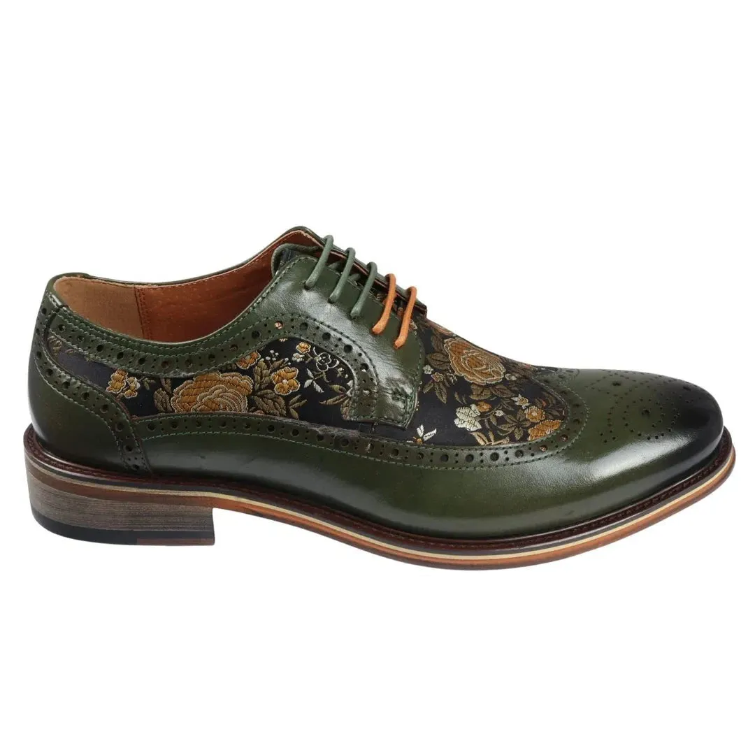 Ross - Men's Floral Print Leather Brogue Shoes