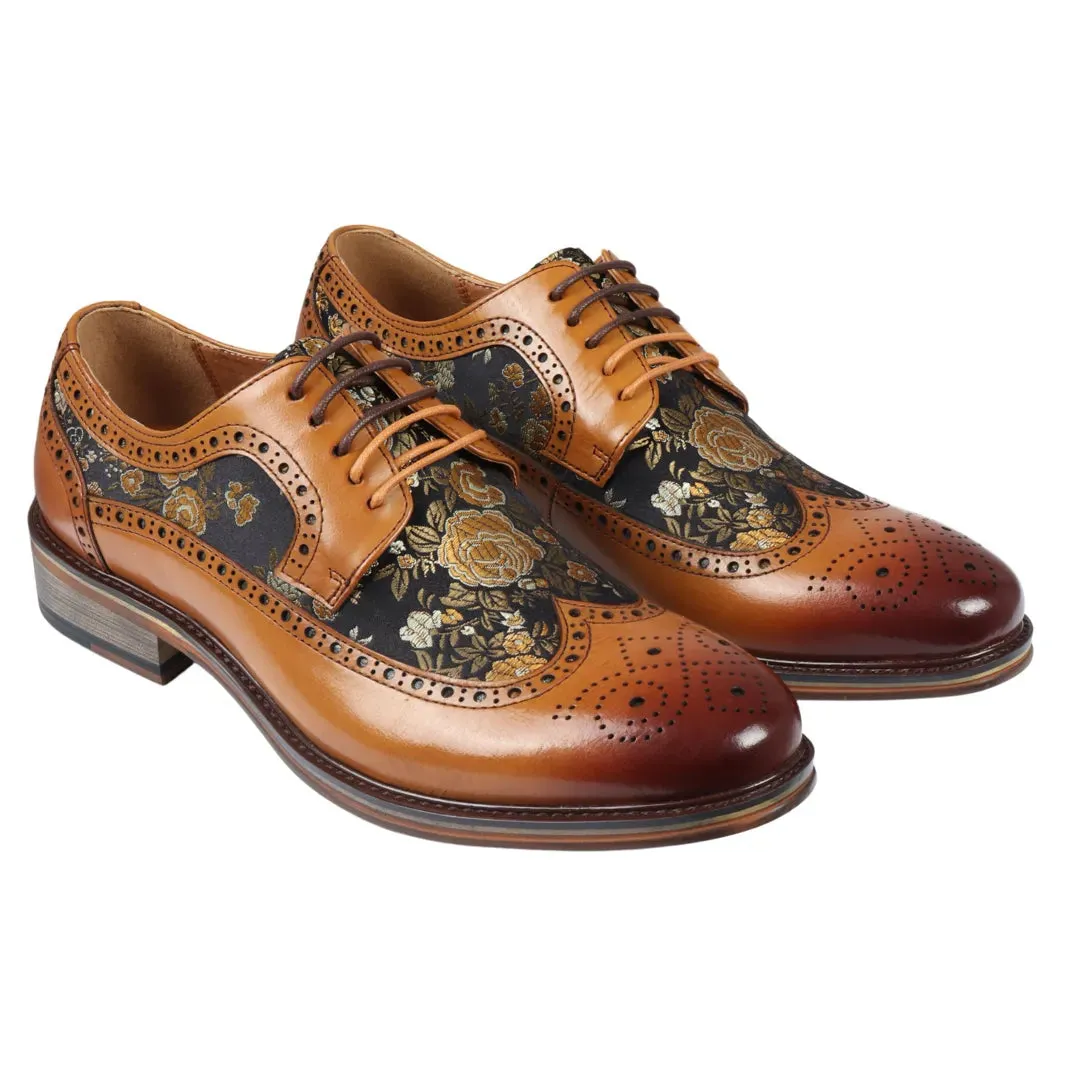 Ross - Men's Floral Print Leather Brogue Shoes