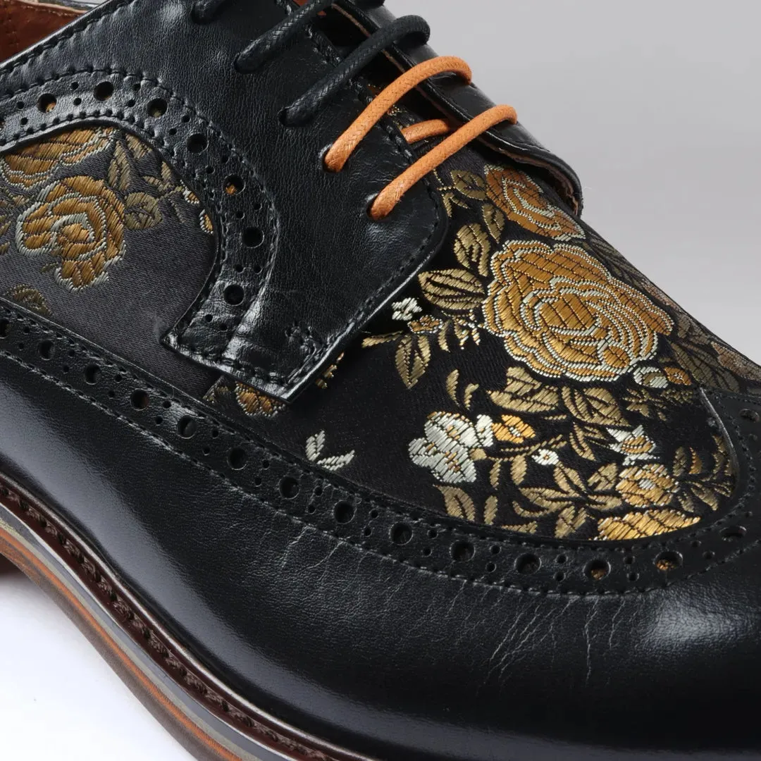 Ross - Men's Floral Print Leather Brogue Shoes