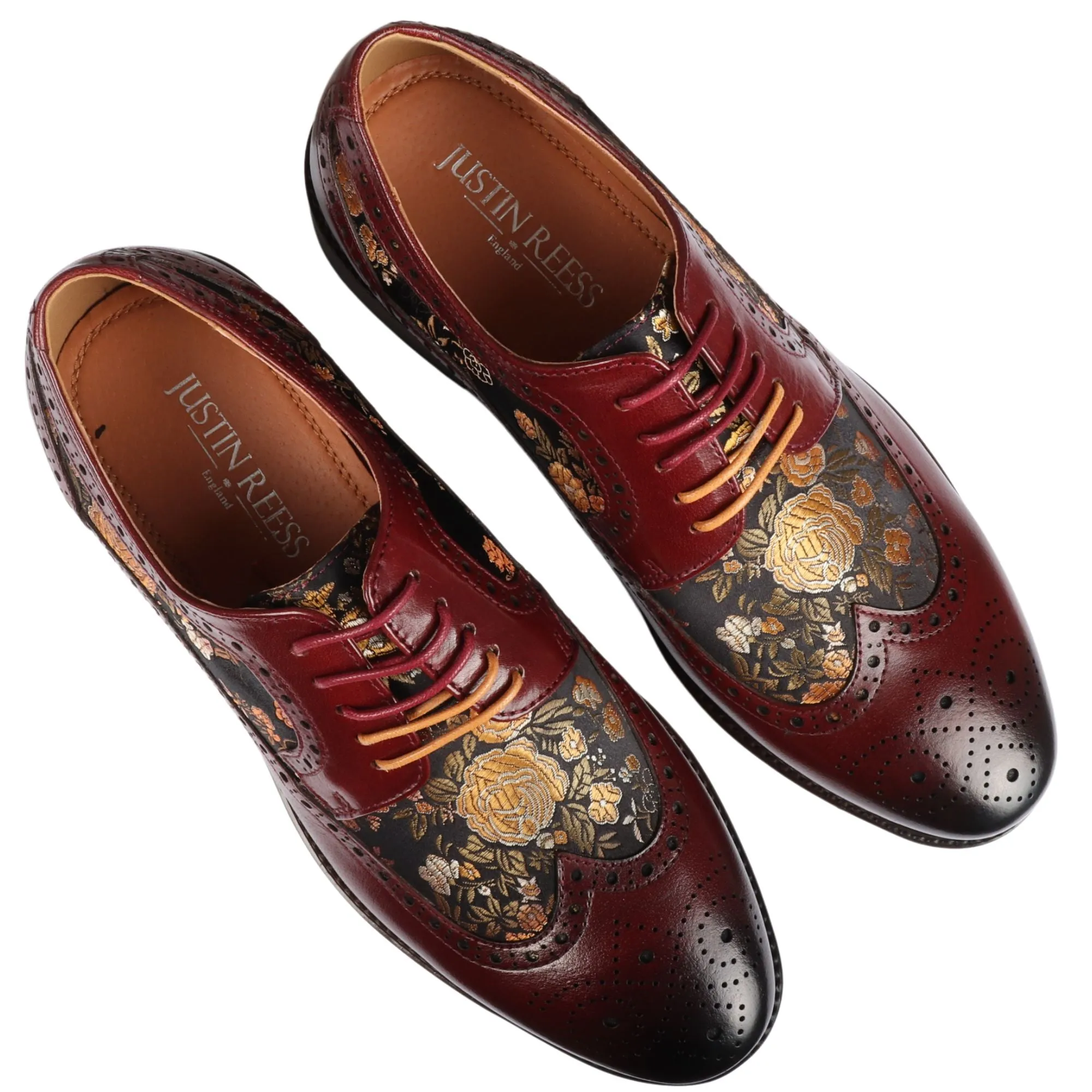 Ross - Men's Floral Print Leather Brogue Shoes