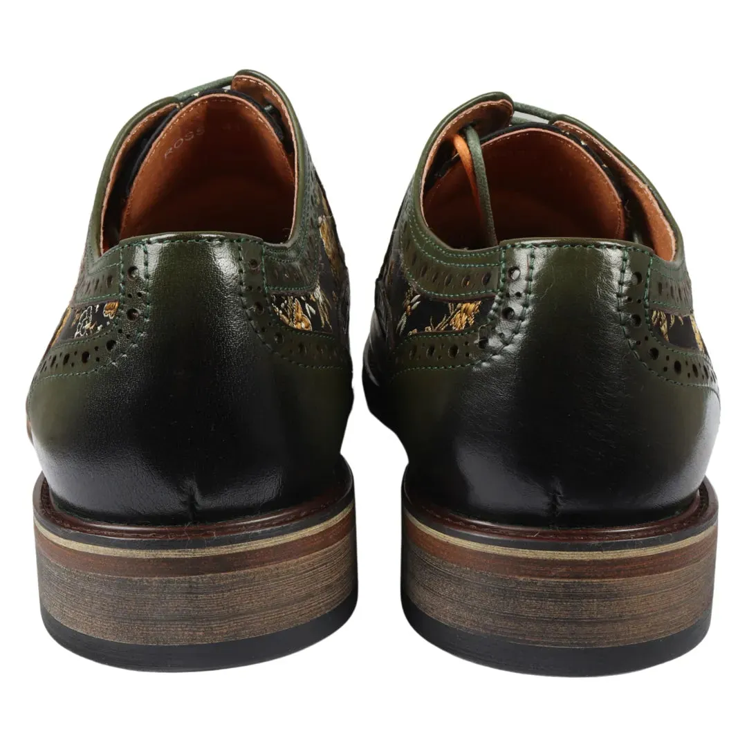 Ross - Men's Floral Print Leather Brogue Shoes