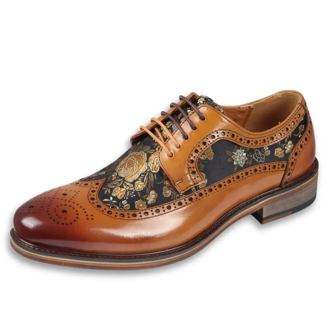 Ross - Men's Floral Print Leather Brogue Shoes